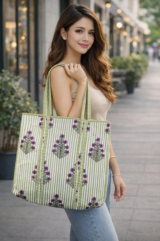 Printed Light Green Tote Bag