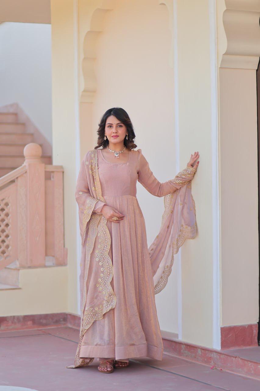 Peach Readymade Gown &  Duppta Collection