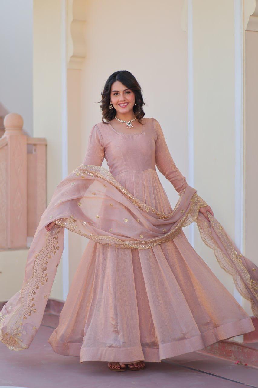Peach Readymade Gown &  Duppta Collection