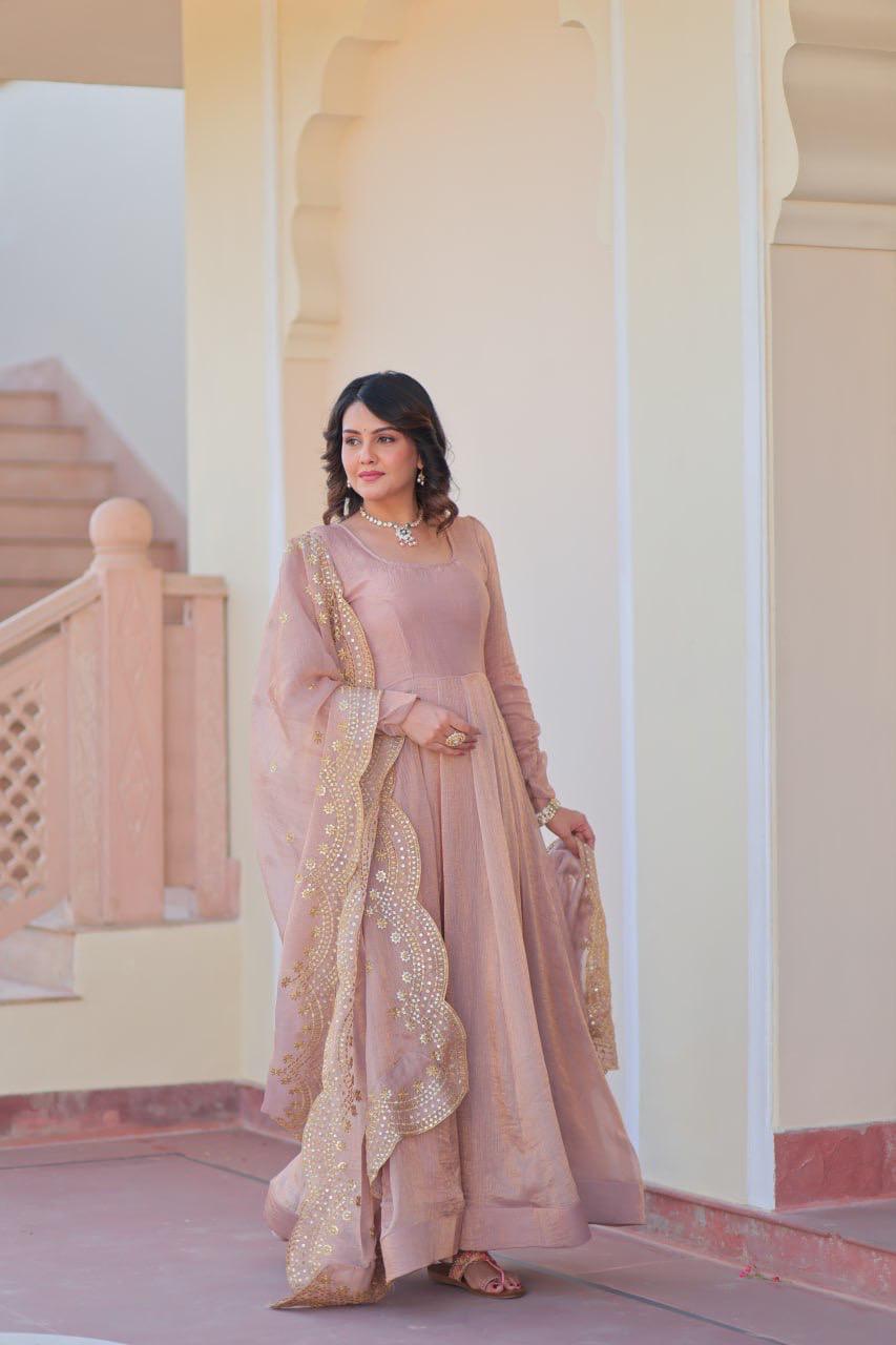 Peach Readymade Gown &  Duppta Collection
