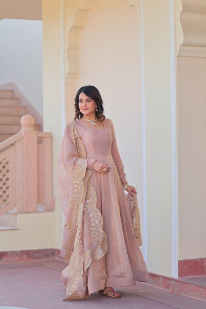 Peach Readymade Gown &  Duppta Collection