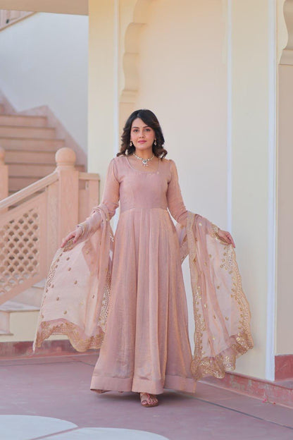Peach Readymade Gown &  Duppta Collection