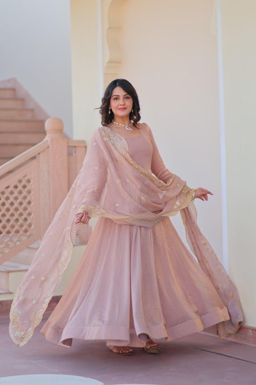 Peach Readymade Gown &  Duppta Collection
