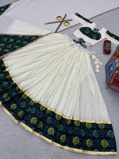White & Green Pure Cotton Lehenga Choli
