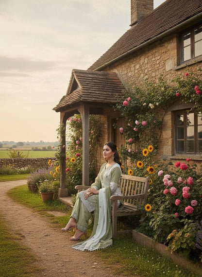 Green Gmy Silk With Embroidery Work Suit Set