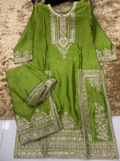 Heavy Embroidered Green Eid Special Suit Set