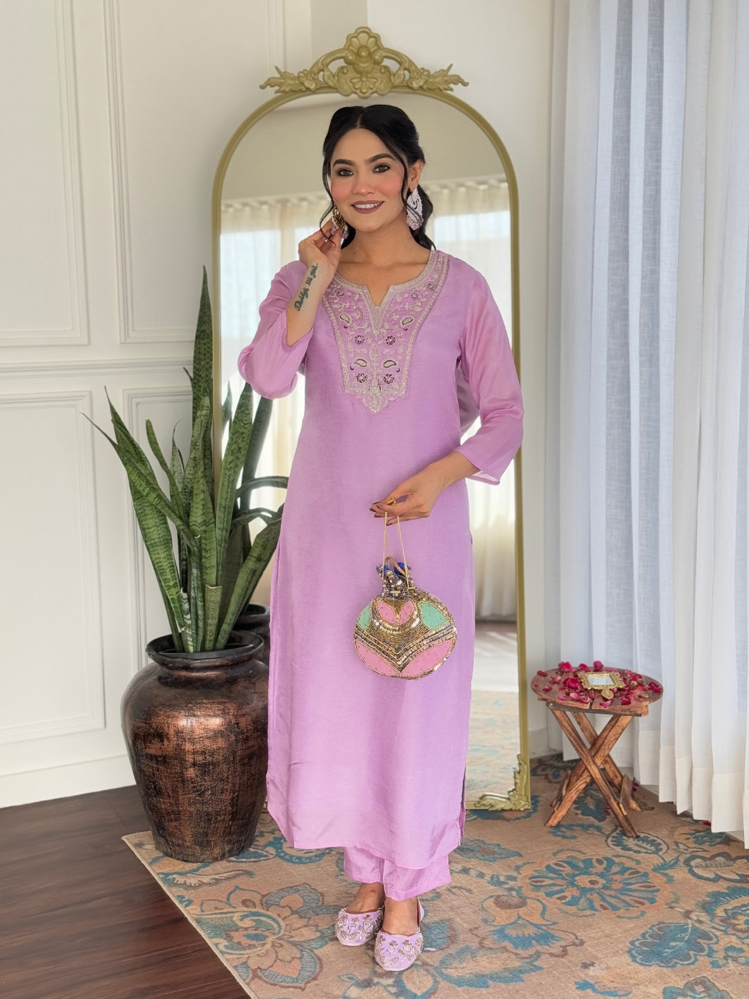 Lavender Fancy Rayon Kurti