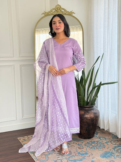 Purple Embroidered Straight Kurtii