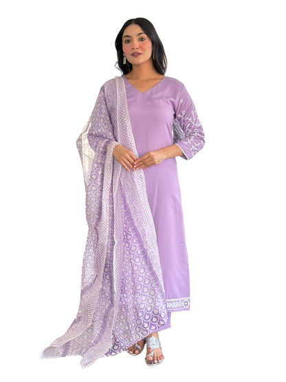 Purple Embroidered Straight Kurtii
