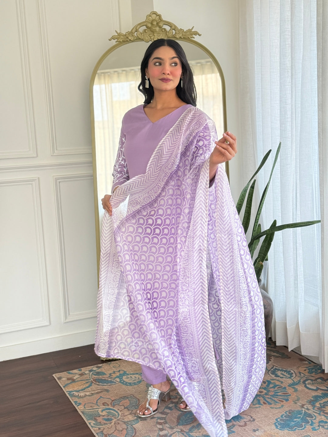 Purple Embroidered Straight Kurtii