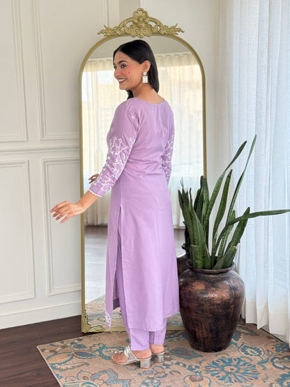 Purple Embroidered Straight Kurtii