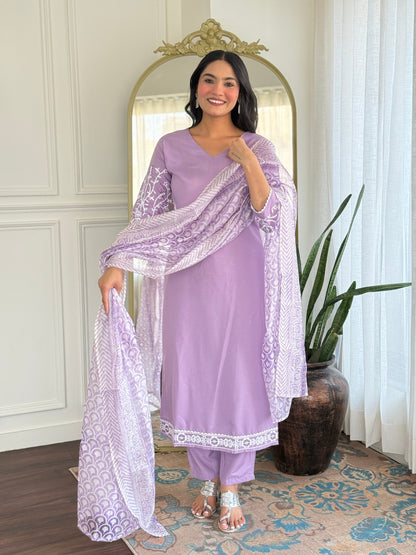 Purple Embroidered Straight Kurtii