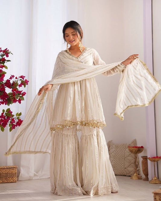 White Fully Stitched Sharara Plazo