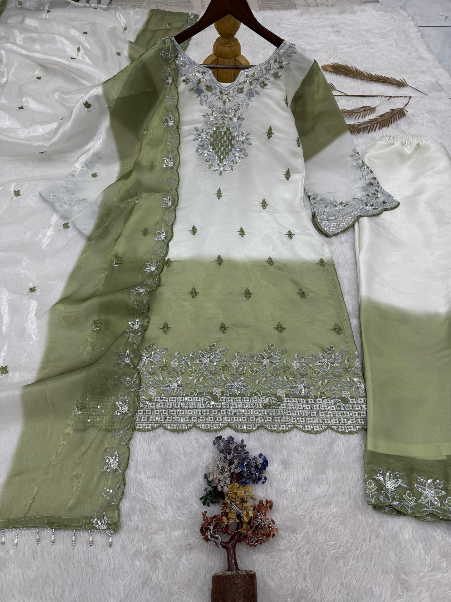 Green Gmy Silk With Embroidery Work Suit Set