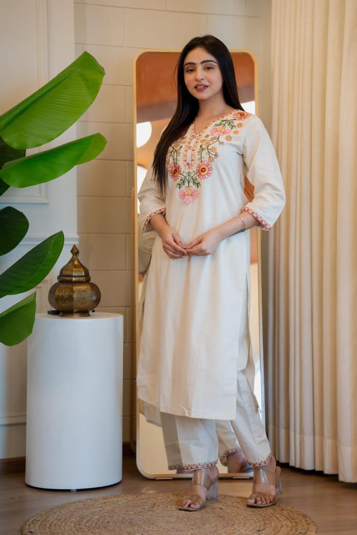 Summer Wear Pure Khadi Cotton Kurti Pant Set