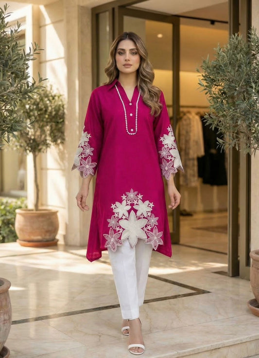 A-line Rani Pink Kurti Set