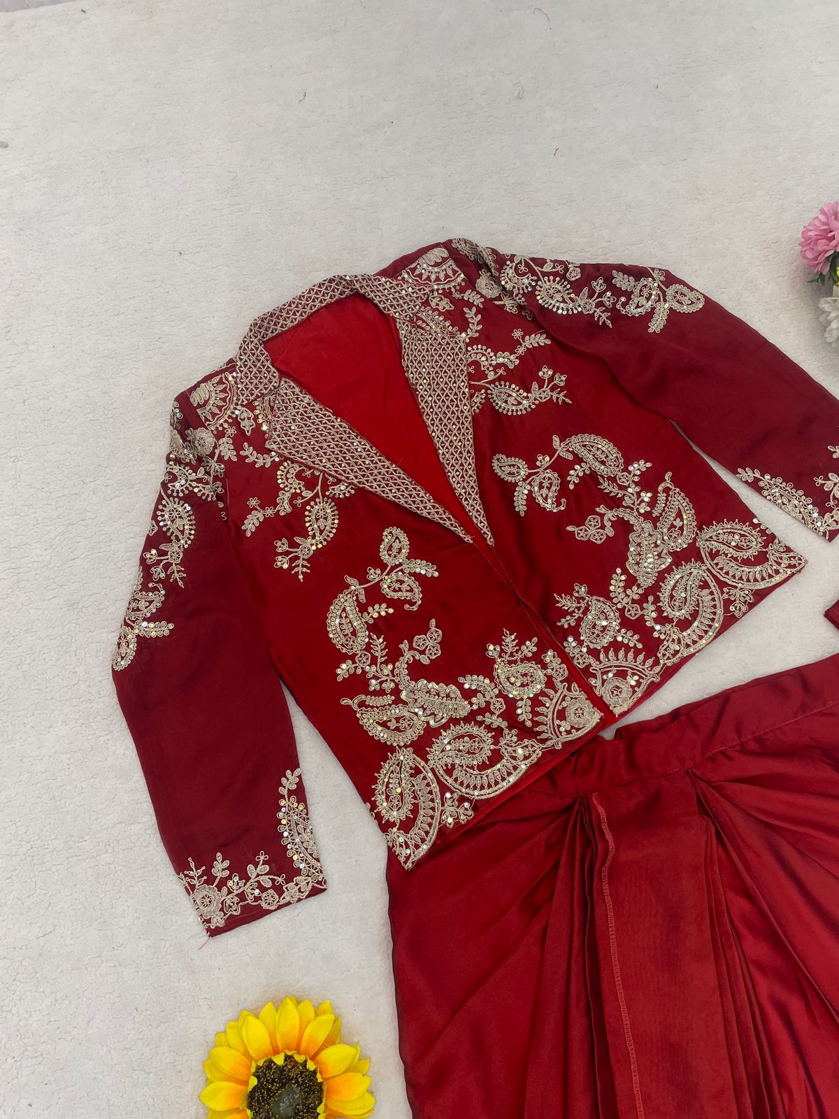 Orange Rangoli Silk Indo Western With Embroidery Work