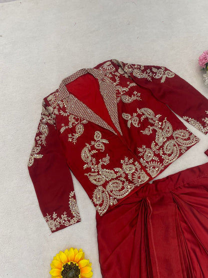 Orange Rangoli Silk Indo Western With Embroidery Work