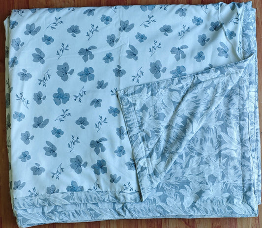 Double bed white floral print dohar reversible dull cotton 90x100 inch