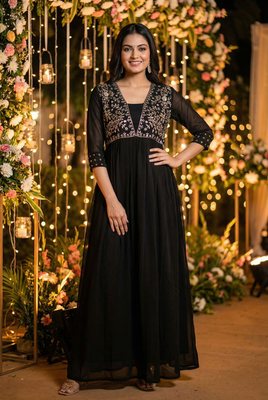 Black Georgette Wedding Wear Gown