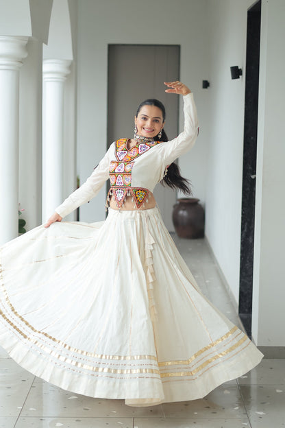 White Embroidered Cotton Lehenga