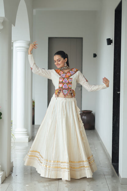 White Embroidered Cotton Lehenga