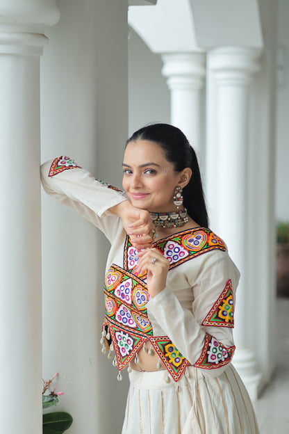 White Embroidered Cotton Lehenga