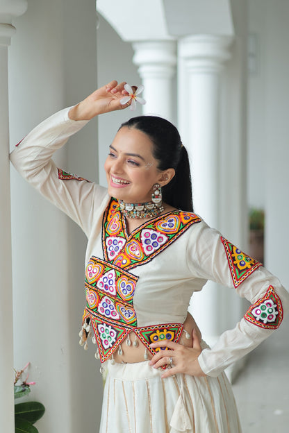 White Embroidered Cotton Lehenga