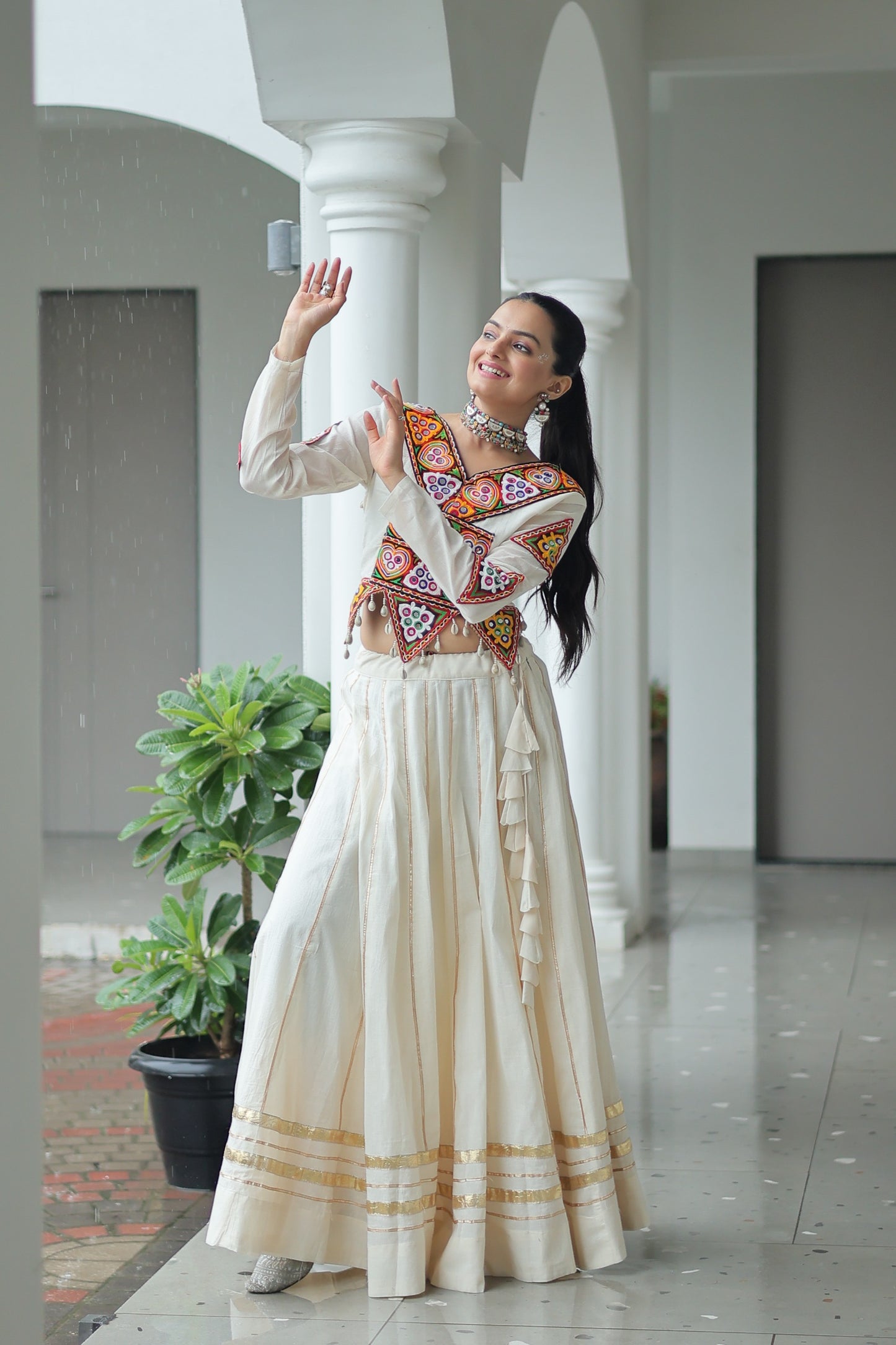 White Embroidered Cotton Lehenga