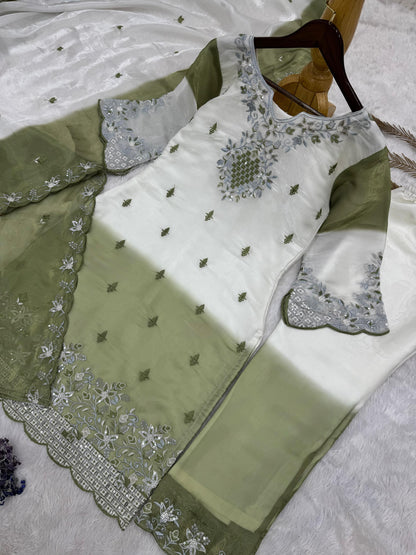 Green Gmy Silk With Embroidery Work Suit Set