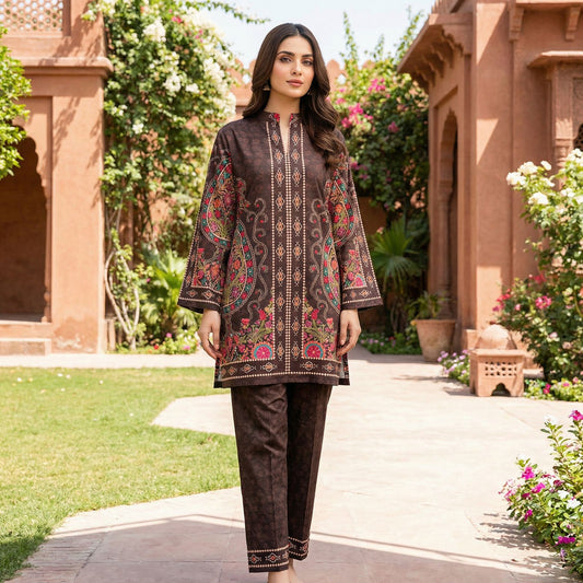 Brown linen cotton co-ord set with top and pants in sizes L to XXL