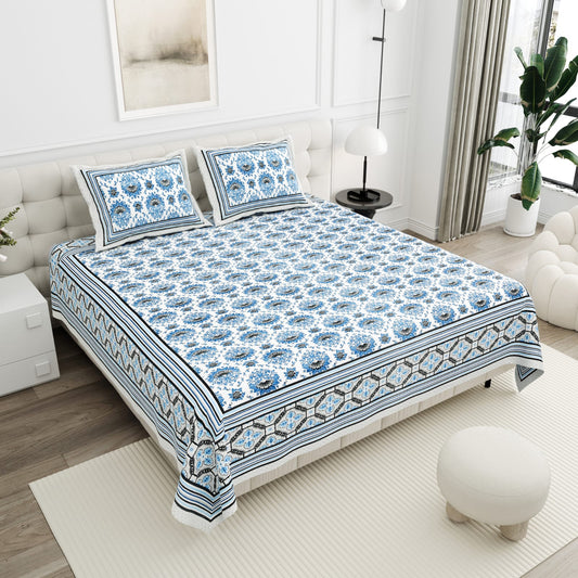 Sky Blue Premium Cotton Bedsheet