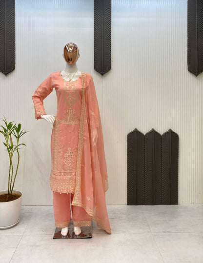 Peach Georgette With Embroidery Work Suit