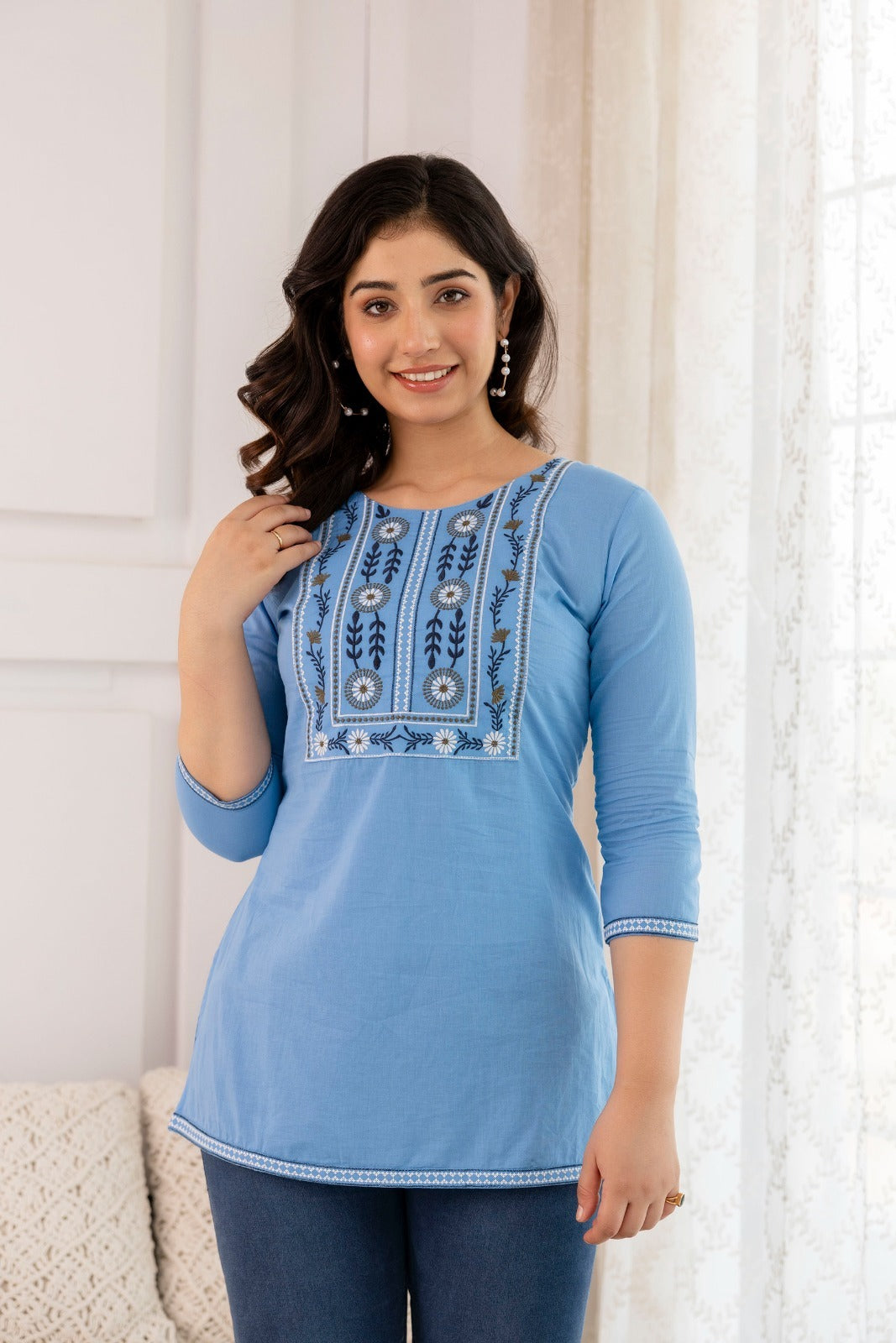 Designer Pure Cotton Top With Embroidery Work