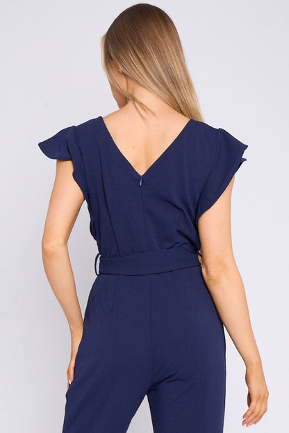 Navy Wide Leg Belted Jumpsuit