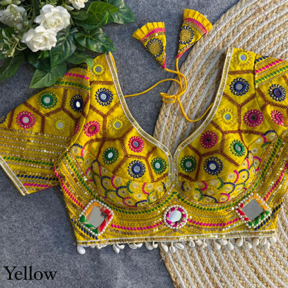 Mirror, Bead & Kaudi Work Italian Silk Navratri Blouse