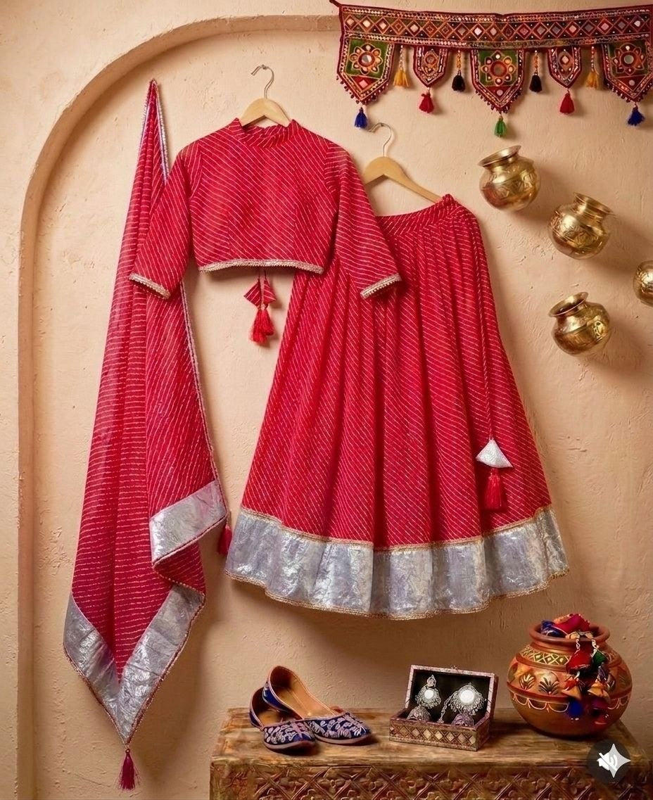 Leheriya Printed Georgette Chaniya Choli Set with Dupatta