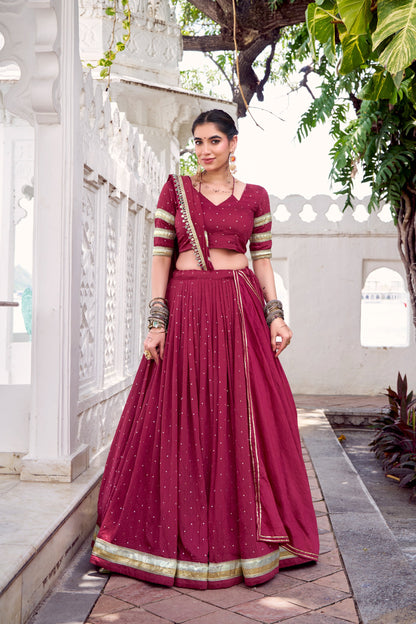 Wine Maroon Patola Print Tasar Silk Lehenga Choli Set with Dupatta