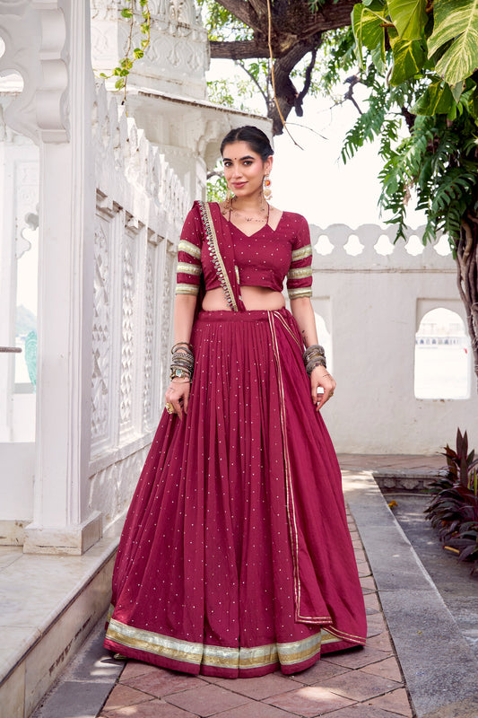 Wine Maroon Patola Print Tasar Silk Lehenga Choli Set with Dupatta