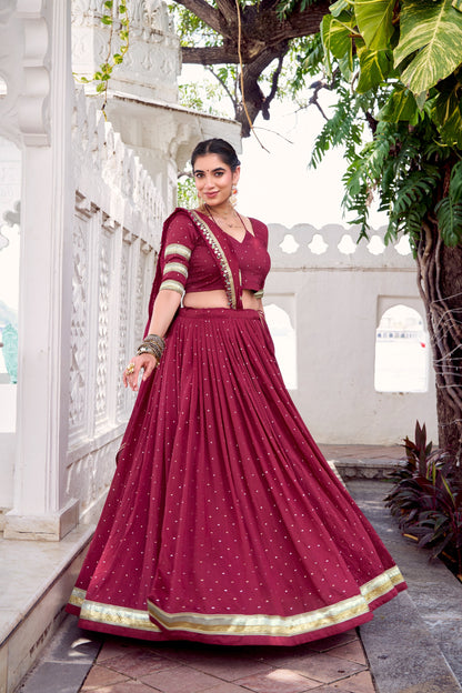 Wine Maroon Patola Print Tasar Silk Lehenga Choli Set with Dupatta
