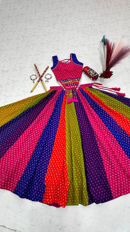 Pink & Multicolour Mirror Work Georgette Navratri Lehenga Choli Set