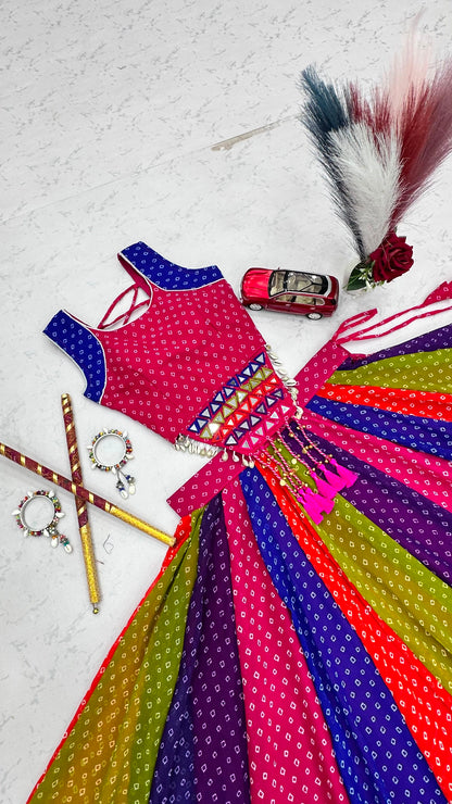 Pink & Multicolour Mirror Work Georgette Navratri Lehenga Choli Set