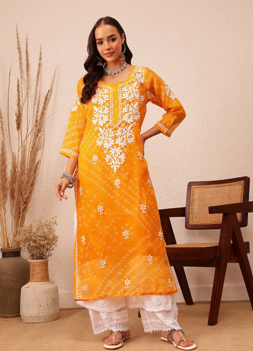 Yellow Authentic Cotton Bandhani Print Kurti