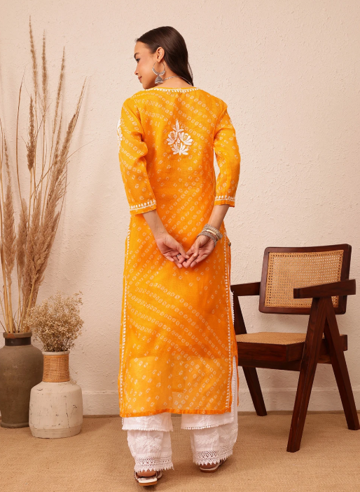Yellow Authentic Cotton Bandhani Print Kurti