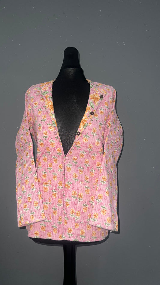 Baby Pink Floral Reversible Quilted Cotton Jacket