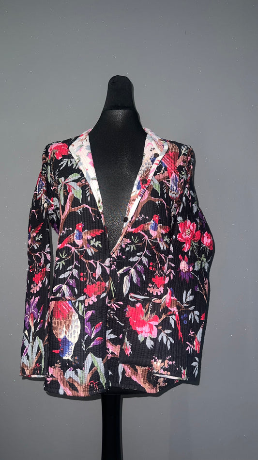 Black & Pink Floral Reversible Quilted Cotton Jacket
