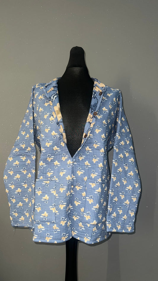 Baby Blue Floral Reversible Quilted Cotton Jacket