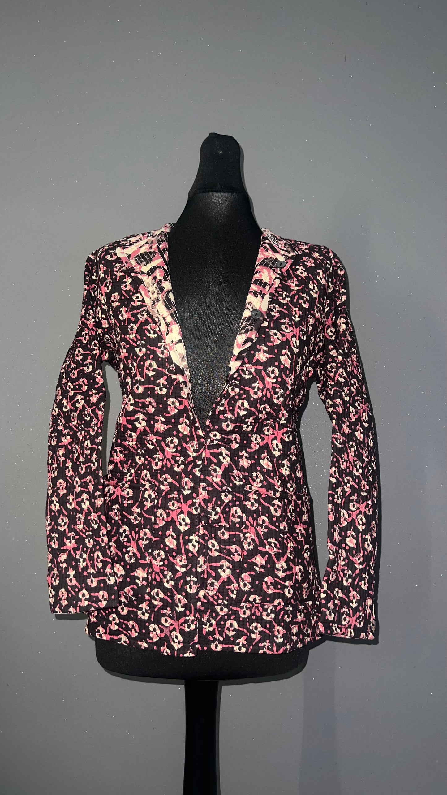 Black & Pink Reversible Quilted Cotton Jacket