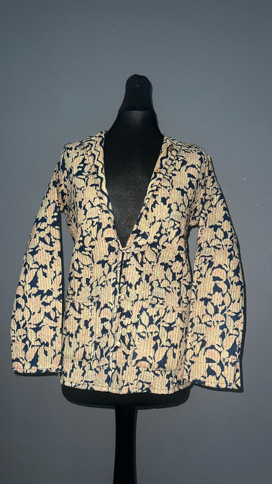 Black Floral Reversible Quilted Cotton Jacket