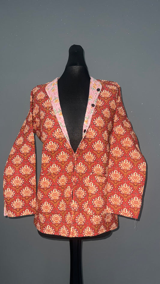 Red Floral Reversible Quilted Cotton Jacket